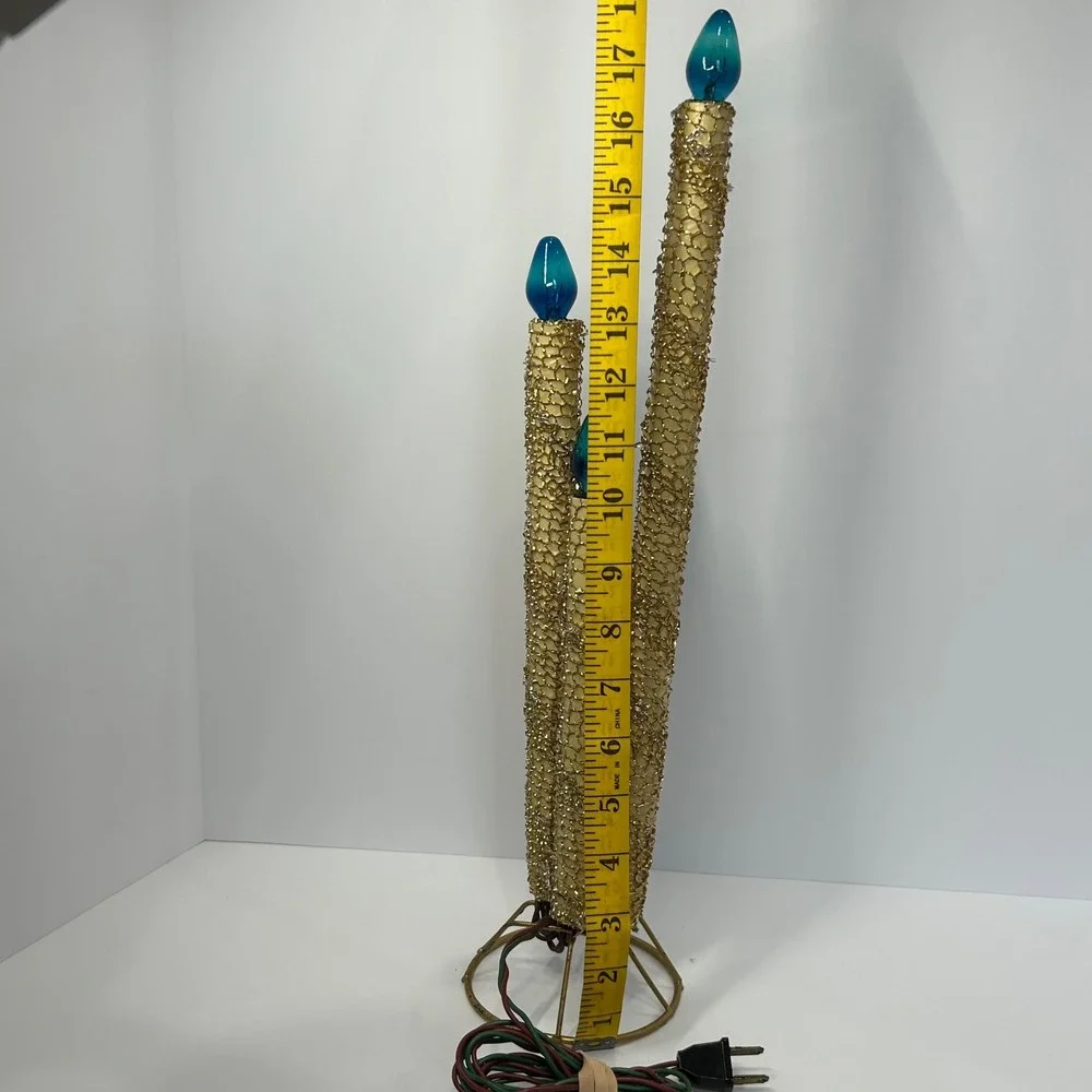 Vintage‎ MCM Gold Tinsel Mesh 3-Tier Electric Candelabra Christmas Centerpiece